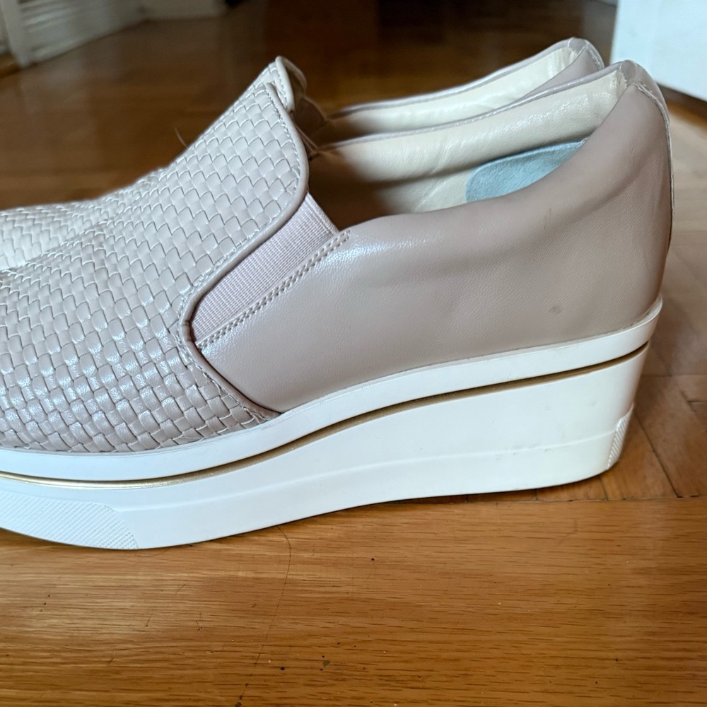 Women's Beige Slip-On Platform Shoes.